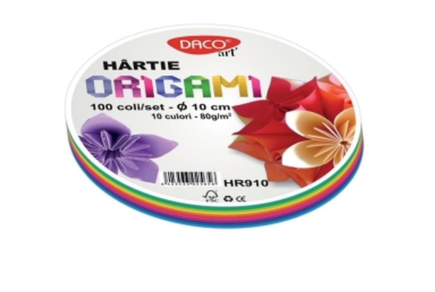 Hartie Origami rotunda 10 cm, 100 coli/set, Daco HR910